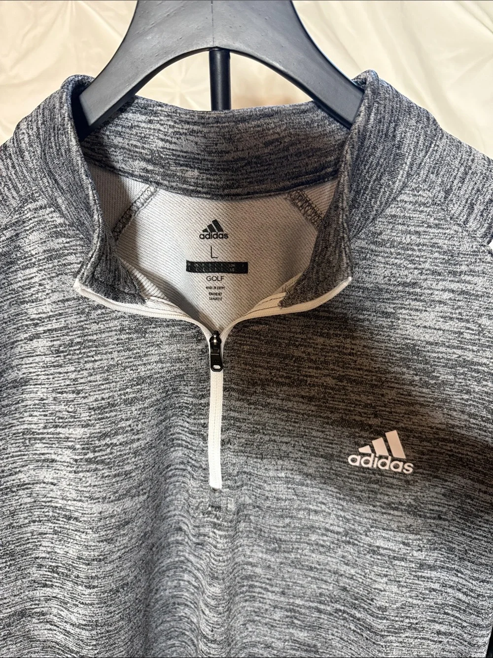 adidas Men's Heather Gray Quarter-Zip Pullover with White Accents